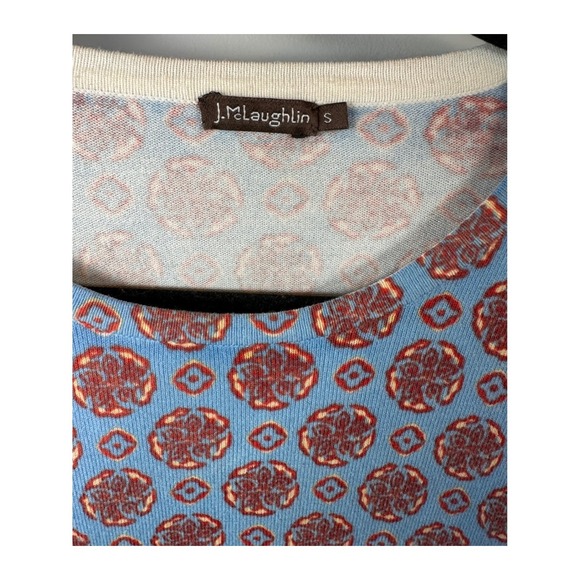J.McLaughlin Blue Orange Medallion Print Button Sleeve Knit Lightweight Sweater - Picture 4 of 5
